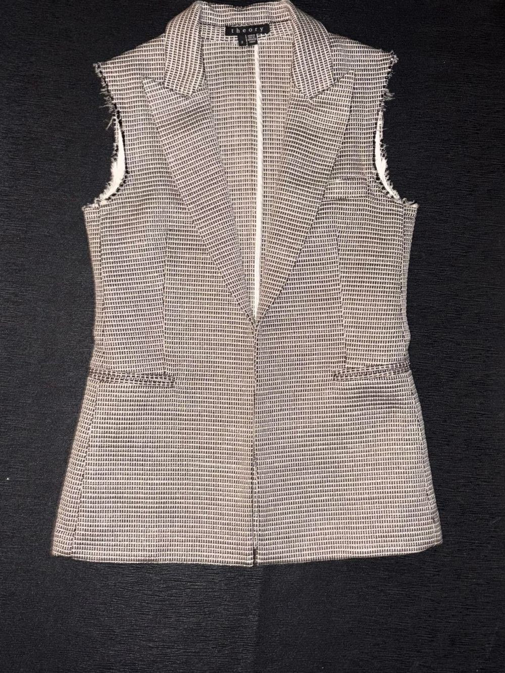 Theory Black and White Houndstooth Sleeveless Blazer Vest